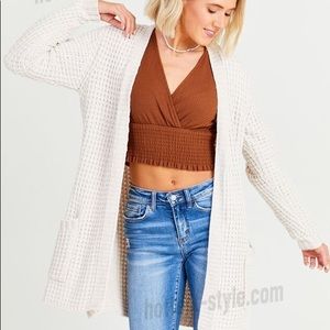 NWT Altr’d State Womens Size Medium Chenille Waffle Cardigan Sweater Pearl Cream